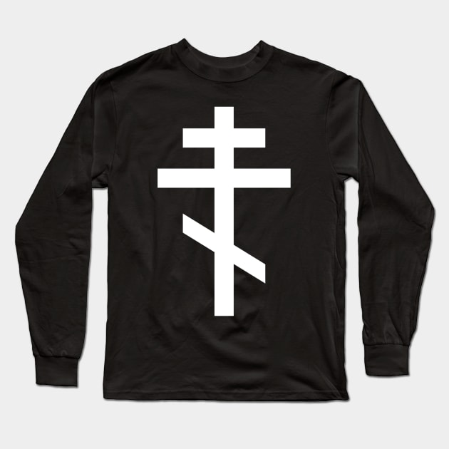 Orthodox Cross in White Long Sleeve T-Shirt by Apache Sun Moon Rising